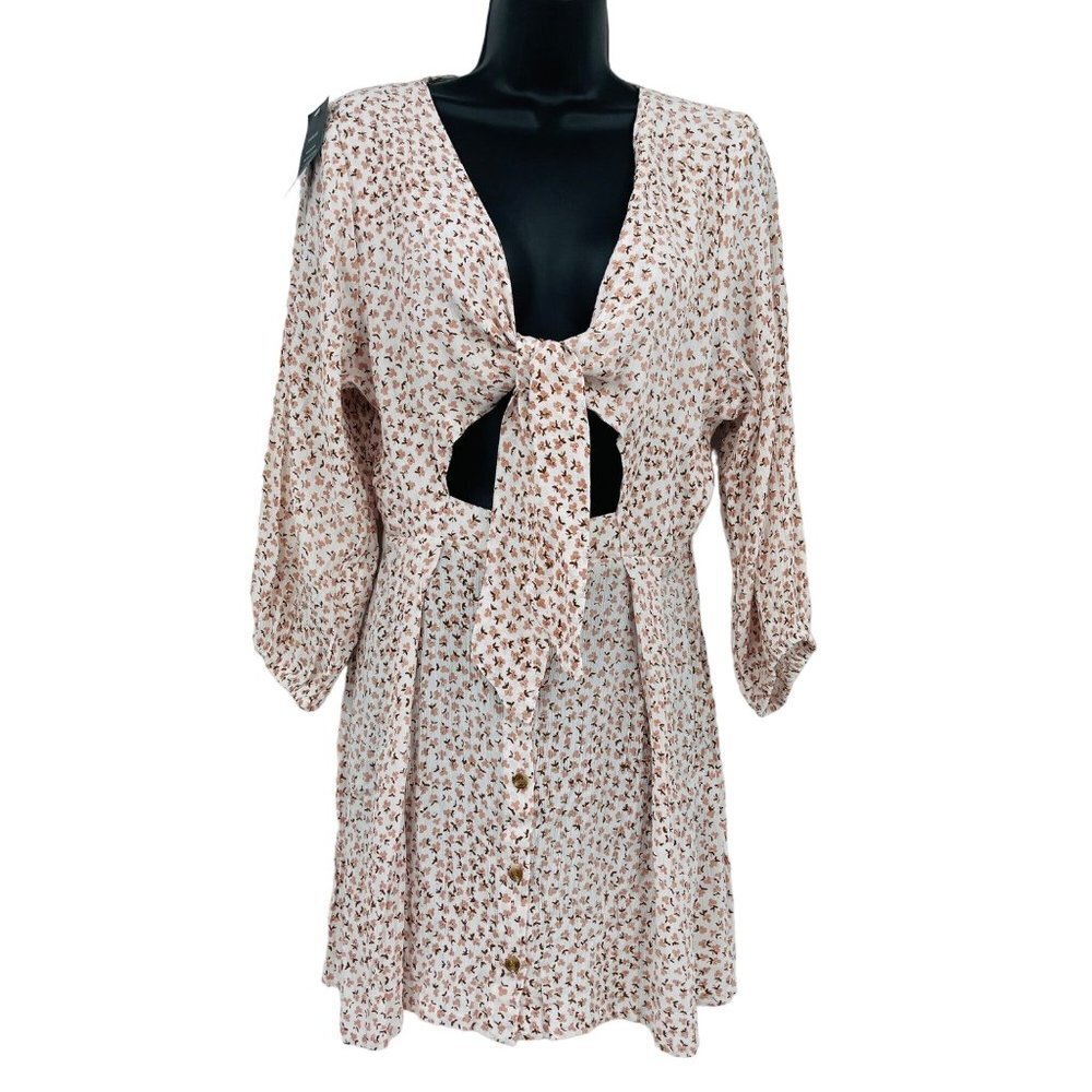 Faithfull The Brand Women's Trinidad Tie Front Mini Dress Size 4 Gauzy Ditzy